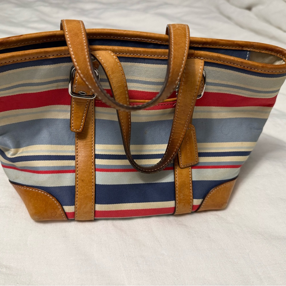 Coach Striped Mini Bag with Leather Accents